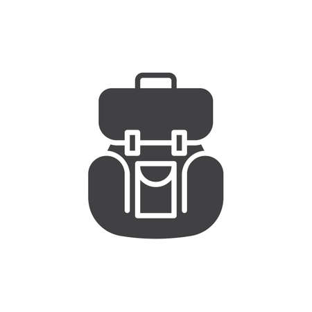 Backpack icon vector, filled flat sign, solid pictogram isolated on white. Rucksack symbol, logo illustration. Pixel perfect vector graphicsのイラスト素材