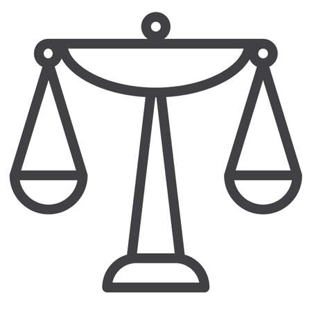 Balance scale line icon, outline vector sign, linear style pictogram isolated on white. Symbol, logo illustration. Editable stroke. Pixel perfect graphicsのイラスト素材