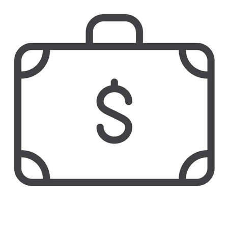 Dollar briefcase line icon, outline vector sign, linear style pictogram isolated on white. Symbol, logo illustration. Editable stroke. Pixel perfect graphicsのイラスト素材