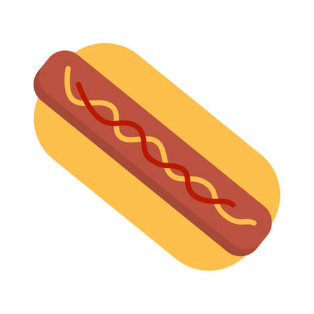 Hot dog with mustard and ketchup flat icon, vector sign, colorful pictogram isolated on white. Symbol, logo illustration. Flat style designのイラスト素材
