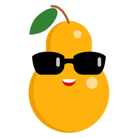 Pear smiling face emoji with sunglasses vector illustration. Flat style design. Colorful graphicsのイラスト素材