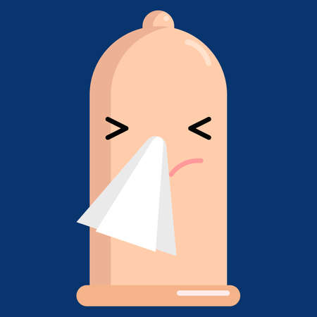 Sneezing face condom emoji vector illustration. Flat style design. Colorful graphicsのイラスト素材