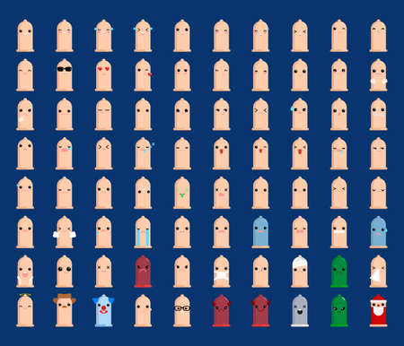 Abstract condom emoticons elements collection, flat icons set, Colorful symbols pack contains. Vector illustration. Flat style designのイラスト素材