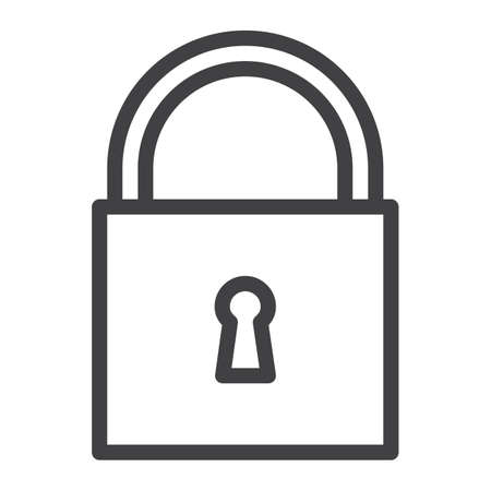 Padlock line icon, outline vector sign, linear style pictogram isolated on white. Symbol, logo illustration. Editable strokeのイラスト素材