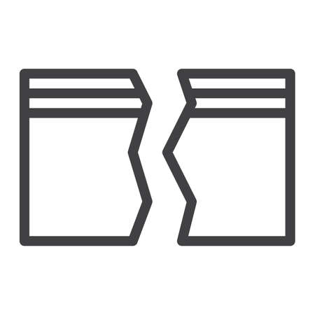 Broken credit card line icon, outline vector sign, linear style pictogram isolated on white. Symbol, illustration. Editable strokeのイラスト素材