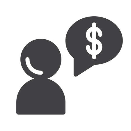 Business man money talk icon vector, filled flat sign, solid pictogram isolated on white. Symbol, logo illustration. Pixel perfect graphicsのイラスト素材