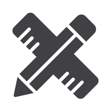 School material pen and ruler icon vector, filled flat sign, solid pictogram isolated on white background. Symbol, logo illustration.のイラスト素材