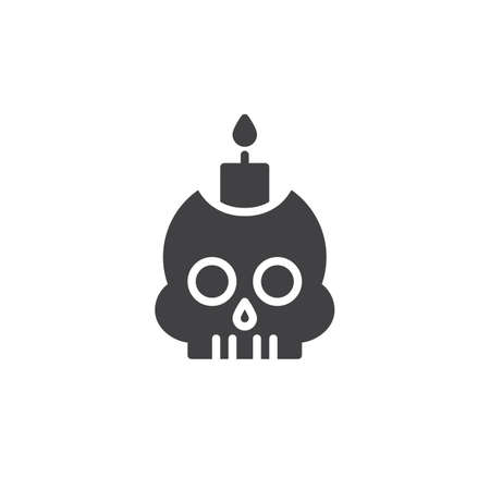 Skull with candle icon vector, filled flat sign, solid pictogram isolated on white. Halloween holiday Symbol, logo illustration.のイラスト素材