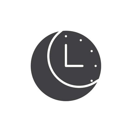 Moon and clock icon vector, filled flat sign, solid pictogram isolated on white. Symbol, logo illustration.のイラスト素材