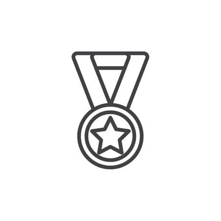 Medal with star line icon, outline vector sign, linear style pictogram isolated on white. Achievement symbol, logo illustration. Editable strokeのイラスト素材