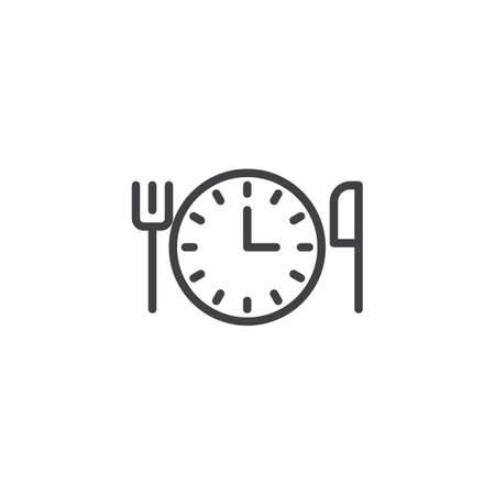 Clock with fork and knife line icon.のイラスト素材