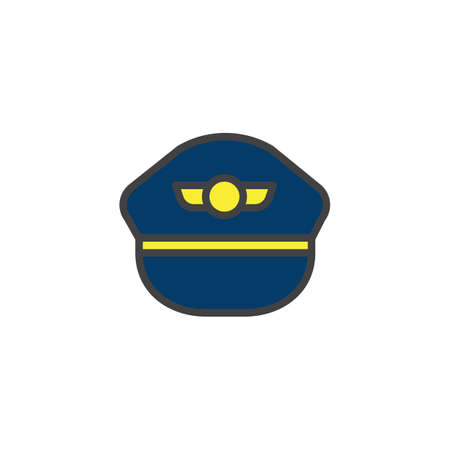 Pilot hat filled outline icon, line vector sign, linear colorful pictogram isolated on white. Symbol, logo illustration. Pixel perfect vector graphicsのイラスト素材