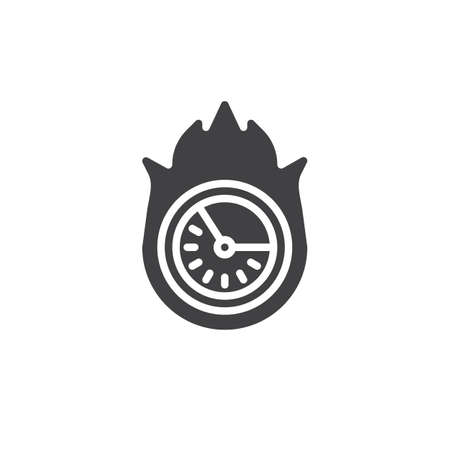 Clock in fire icon vector, filled flat sign, solid pictogram isolated on white. Deadline symbol, illustrationのイラスト素材