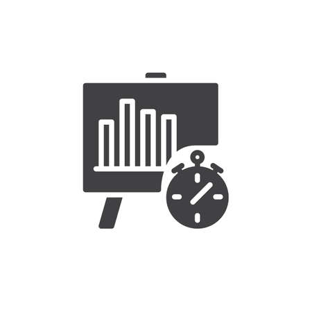 Analytics with business graph and stopwatch icon vector, filled flat sign, solid pictogram isolated on white. Time management symbol, logo illustration.の写真素材