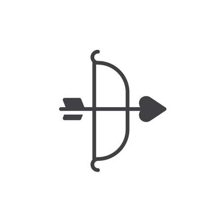 Cupid bow and arrow with heart icon vector, filled flat sign, solid pictogram isolated on white. Symbol illustration.のイラスト素材