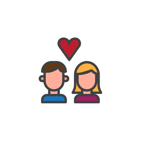 Couple in love with heart filled outline icon, line vector sign, linear colorful pictogram isolated on white. Love symbol, logo illustration. Pixel perfect vector graphicsのイラスト素材
