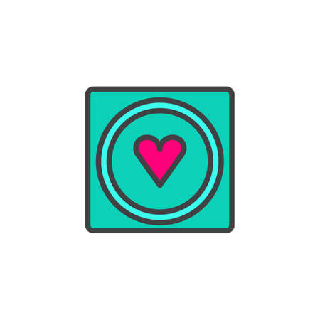 Condom in a heart filled outline icon, line sign, linear colorful pictogram isolated on white. Valentine's day symbol, illustration. Pixel perfect graphicsのイラスト素材