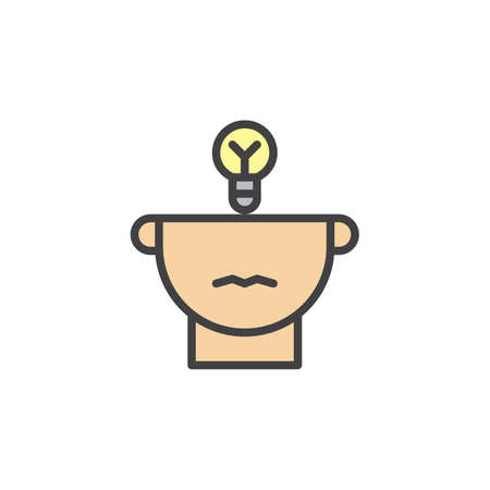 Half of human head and light bulb filled outline icon, line vector sign, linear colorful pictogram isolated on white. Idea symbol, illustration. Pixel perfect vector graphicsのイラスト素材