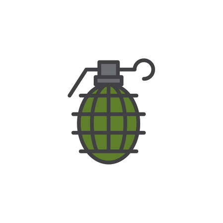 Grenade filled outline icon, line vector sign, linear colorful pictogram isolated on white. Frag symbol, logo illustration. Pixel perfect vector graphicsのイラスト素材
