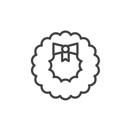 Christmas wreath decoration line icon, outline vector sign, linear style pictogram isolated on white. Symbol, logo illustration. Editable strokeのイラスト素材