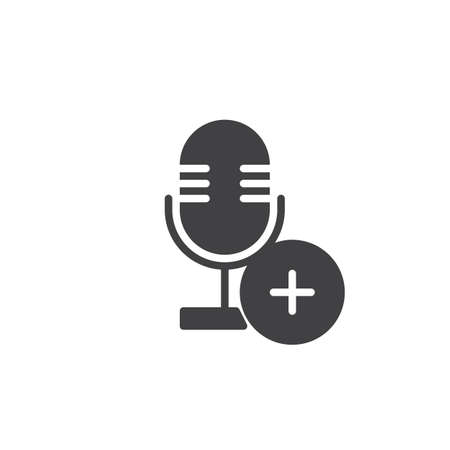 Add record icon vector, filled flat sign, solid pictogram isolated on white. Microphone with plus symbol, logo illustration.のイラスト素材