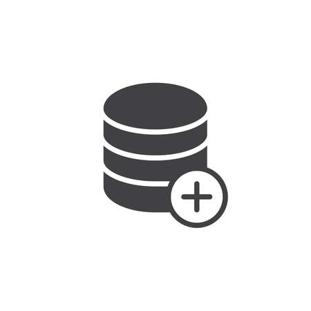 Add database icon vector, filled flat sign, solid pictogram isolated on white. Storage with plus symbol, logo illustration.のイラスト素材