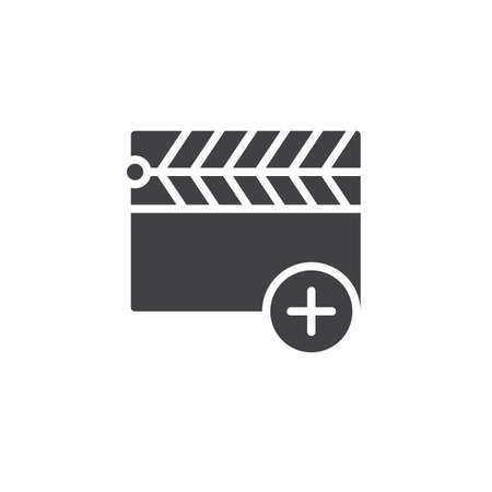 Add clapper icon vector, filled flat sign, solid pictogram isolated on white. Movie clapboard with plus symbol, logo illustration.のイラスト素材