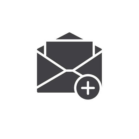 Add mail icon vector, filled flat sign, solid pictogram isolated on white. Open envelope with plus symbol, logo illustration.のイラスト素材