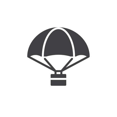 Parachute with cargo icon vector, filled flat sign, solid pictogram isolated on white. Delivery air balloon symbol, logo illustration.の写真素材