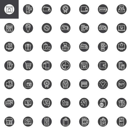 Online shopping, ecommerce vector icons set, modern solid symbol collection, filled style pictogram pack. Signs, logo illustration. Set includes icons as price tag, discount label, credit cardのイラスト素材