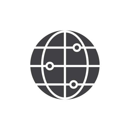 Global network connections icon vector, filled flat sign, solid pictogram isolated on white. Globe and dots symbol, logo illustration.のイラスト素材