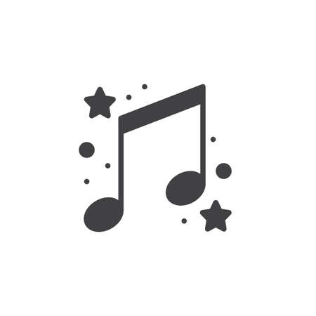 Music notes with stars icon vector, filled flat sign, solid pictogram isolated on white. Symbol, logo illustrationのイラスト素材