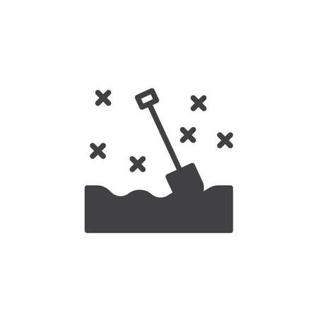 Snow shovel and snowflakes icon vector, filled flat sign, solid pictogram isolated on white.のイラスト素材