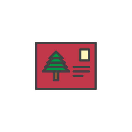 Christmas envelope filled outline icon, line vector sign, linear colorful pictogram isolated on white. Greeting card with christmas tree symbol, logo illustration. Pixel perfect vector graphicsのイラスト素材