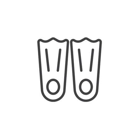 Swimming fins line icon, outline vector sign, linear style pictogram isolated on white. Flippers symbol, logo illustration. Editable strokeのイラスト素材