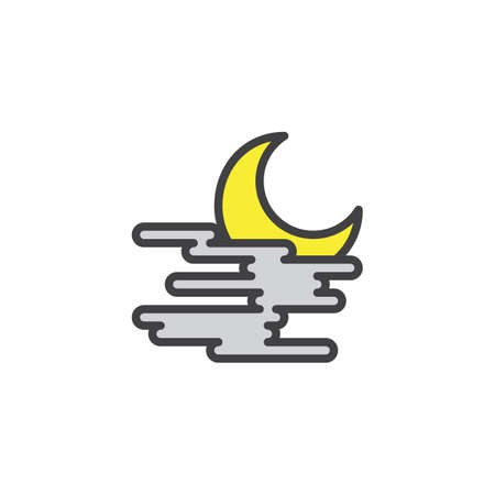 Crescent moon and fog filled outline icon, line vector sign, linear colorful pictogram isolated on white.のイラスト素材