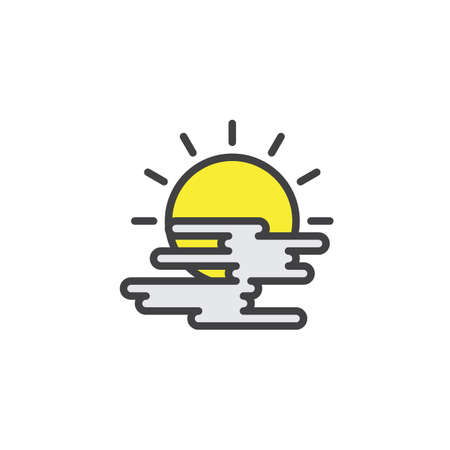 Sun and cloud filled outline icon, line vector sign, linear colorful pictogram isolated on white.のイラスト素材