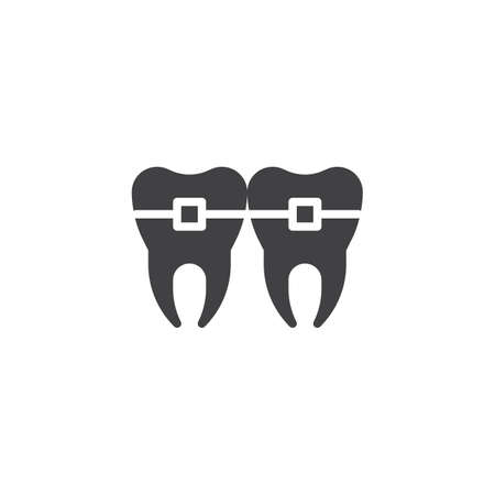 Teeth with brackets icon vector, filled flat sign, solid pictogram isolated on white.のイラスト素材