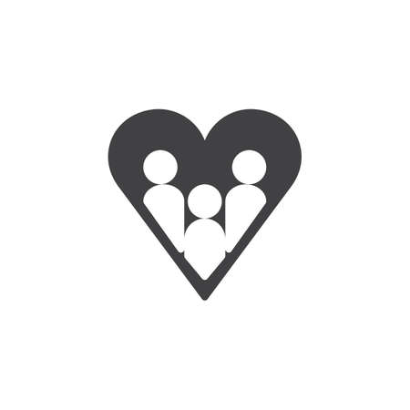 Family love icon vector, filled flat sign, solid pictogram isolated on white. Child with mom and dad in heart symbol illustration.のイラスト素材
