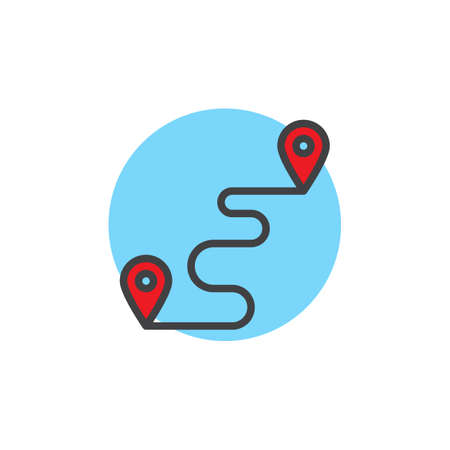 Destination track point filled outline icon, line vector sign, linear colorful pictogram isolated on white. Road with pin pointer symbol, logo illustration. Pixel perfect vector graphicsのイラスト素材