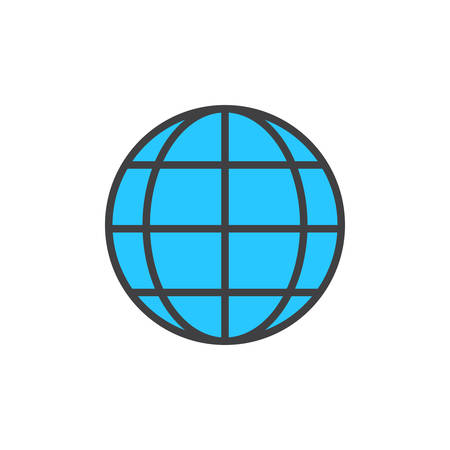Earth globe filled outline icon, line vector sign, linear colorful pictogram isolated on white. Global planet symbol, logo illustration. Pixel perfect vector graphicsのイラスト素材