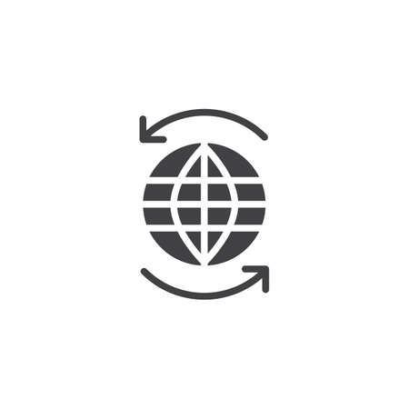 Worldwide icon vector, filled flat sign, solid pictogram isolated on white. Globe and arrows around symbol, logo illustration.のイラスト素材