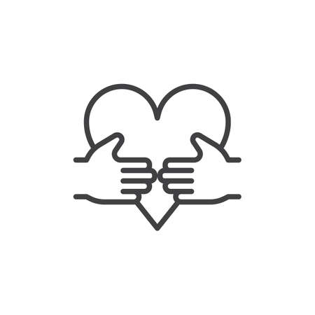 Hands with heart line icon, outline vector sign, linear style pictogram isolated on white. Valentines day symbol, logo illustration. Editable strokeのイラスト素材