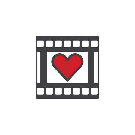 Photographic film with red heart filled outline icon, line vector sign, linear colorful pictogram isolated on white.のイラスト素材