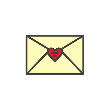 Love envelope filled outline icon, line vector sign, linear colorful pictogram isolated on white. Envelope with red heart symbol illustration. Pixel perfect vector graphicsのイラスト素材