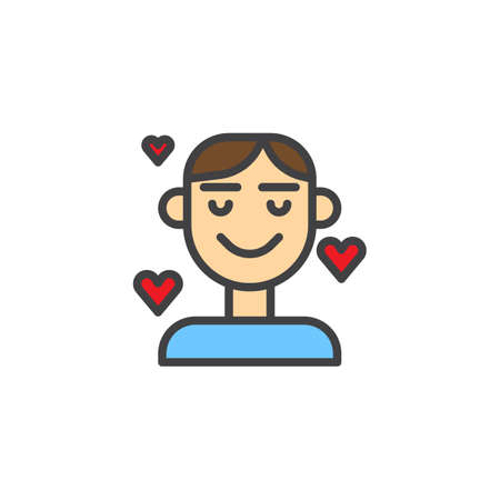 Man in love hearts filled outline icon, line vector sign, linear colorful pictogram isolated on...
