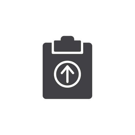 Upload file icon vector, filled flat sign, solid pictogram isolated on white. Clipboard with arrow symbol, logo illustration.のイラスト素材