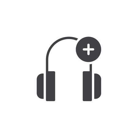 Headphones add icon vector, filled flat sign, solid pictogram isolated on white. Symbol, logo illustration.のイラスト素材