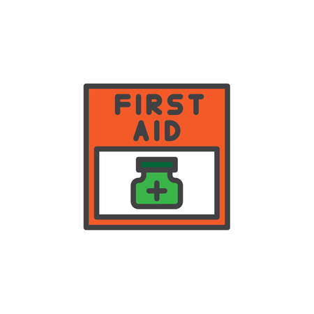 First aid filled outline icon, line vector sign, linear colorful pictogram isolated on white. Pharmacy box symbol, logo illustration. Pixel perfect vector graphicsのイラスト素材