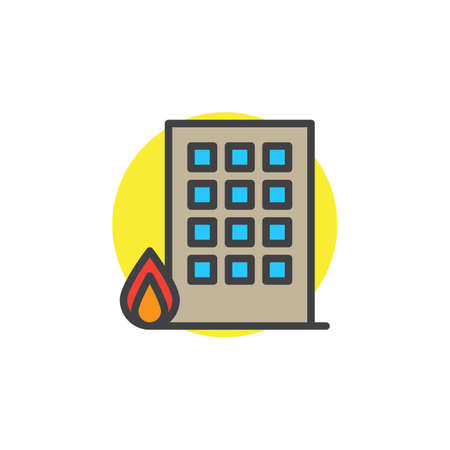 Burning building filled outline icon, line vector sign, linear colorful pictogram isolated on white. Fire house symbol, logo illustration. Pixel perfect vector graphicsのイラスト素材